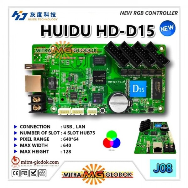 HD-D15 Videotron & Running Text Controller Card HUB 75 | Full Color RGB - USB + LAN + WiFi